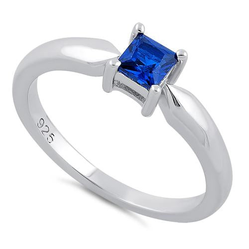 Sterling Silver Square Blue Spinel CZ Ring