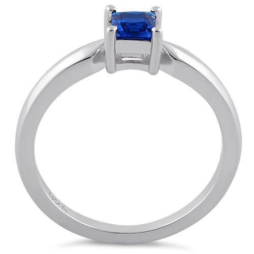 Sterling Silver Square Blue Spinel CZ Ring