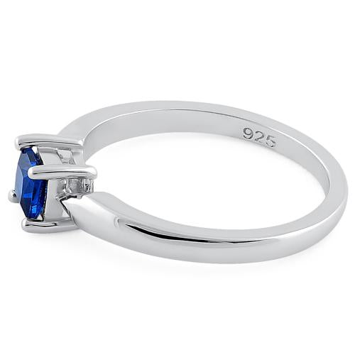 Sterling Silver Square Blue Spinel CZ Ring