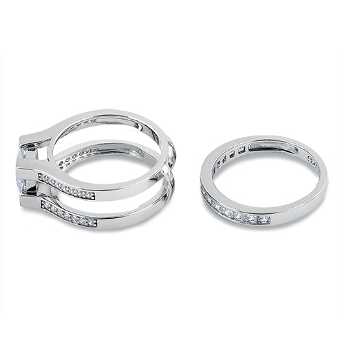 Sterling Silver Princess-Cut 2-Piece CZ Engagement Ring