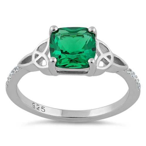 Sterling Silver Square Emerald Celtic CZ Ring