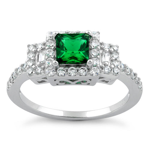 Sterling Silver Square Emerald CZ Cushion Ring