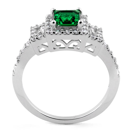 Sterling Silver Square Emerald CZ Cushion Ring