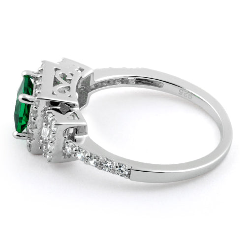 Sterling Silver Square Emerald CZ Cushion Ring