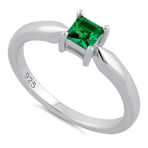 Sterling Silver Square Emerald CZ Ring