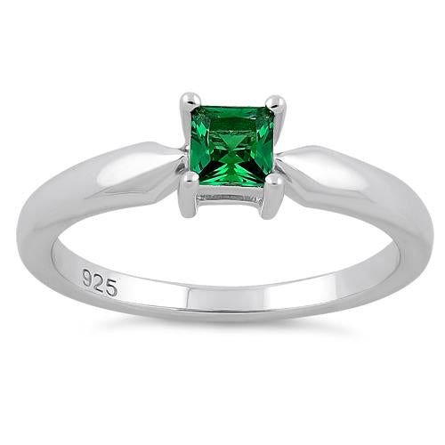 Sterling Silver Square Emerald CZ Ring