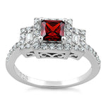 Sterling Silver Square Garnet CZ Ring