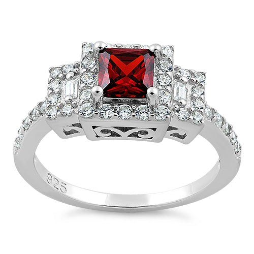Sterling Silver Square Garnet CZ Ring