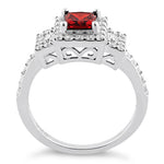 Sterling Silver Square Garnet CZ Ring