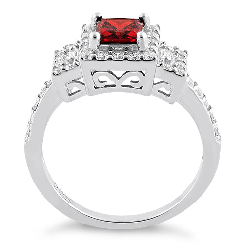 Sterling Silver Square Garnet CZ Ring