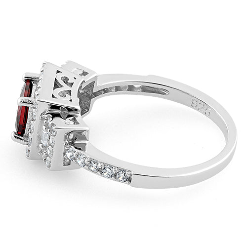 Sterling Silver Square Garnet CZ Ring