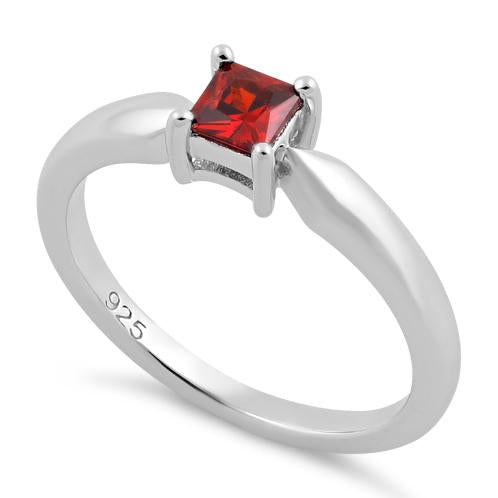 Sterling Silver Square Garnet CZ Ring