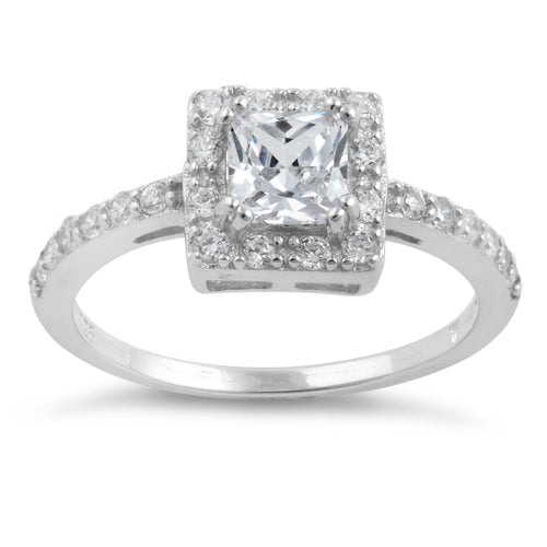 Sterling Silver Square Halo Engagement Ring