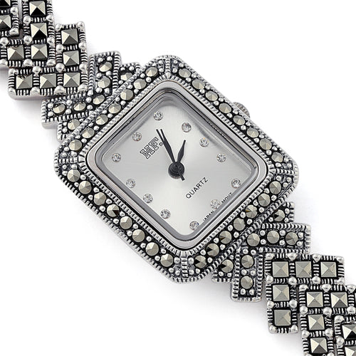 Sterling Silver Square Marcasite Watch