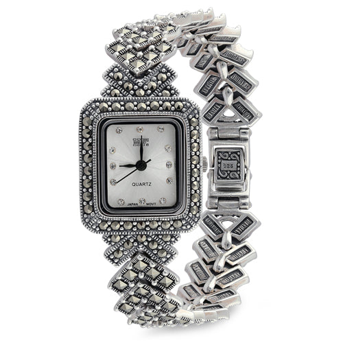 Sterling Silver Square Marcasite Watch