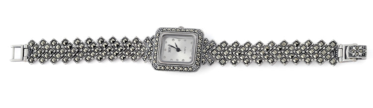 Sterling Silver Square Marcasite Watch