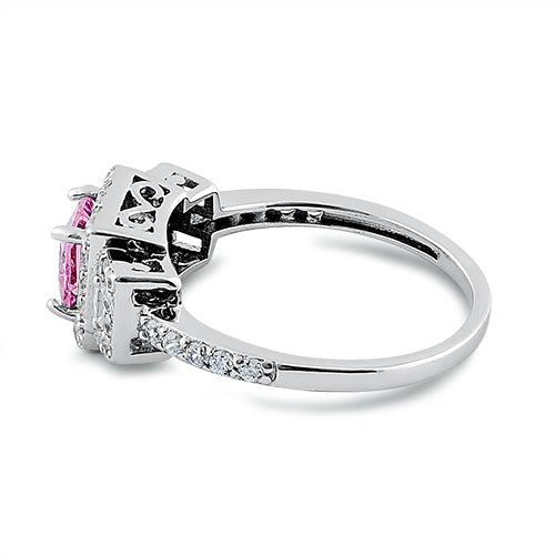 Sterling Silver Square Pink CZ Ring