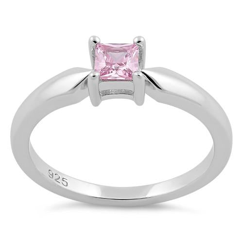 Sterling Silver Square Pink CZ Ring