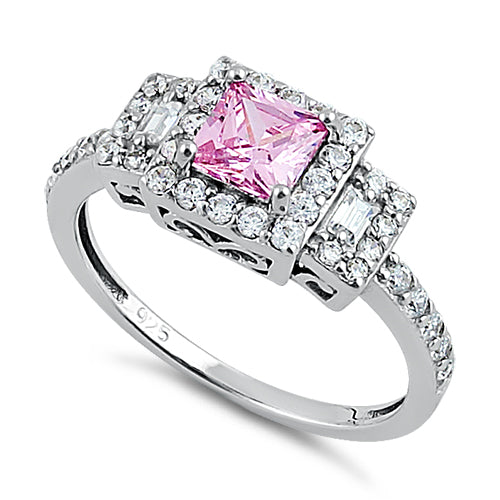 Sterling Silver Square Pink CZ Ring