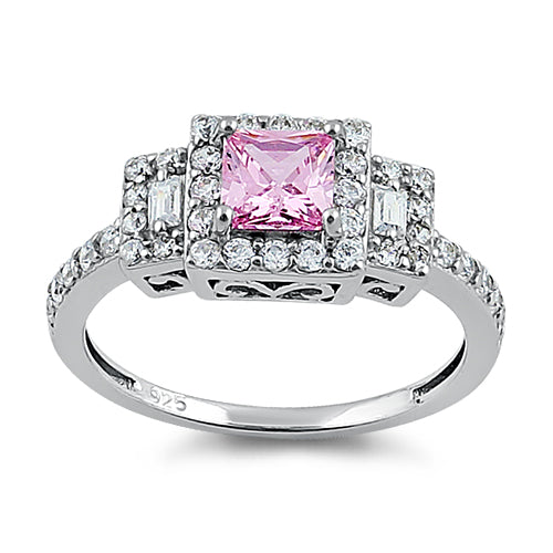 Sterling Silver Square Pink CZ Ring