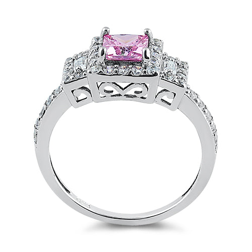 Sterling Silver Square Pink CZ Ring