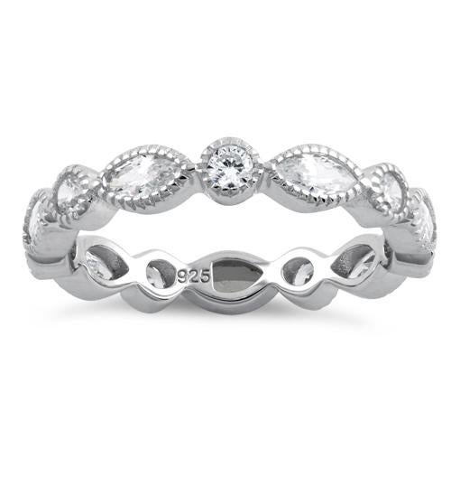 Sterling Silver Round & Marquise Clear CZ Eternity Ring