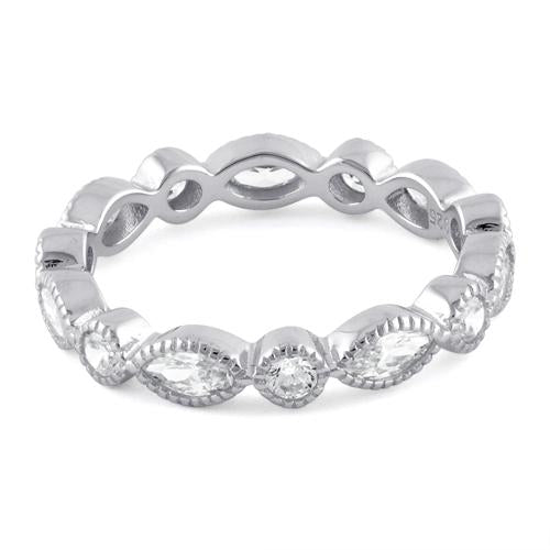 Sterling Silver Round & Marquise Clear CZ Eternity Ring