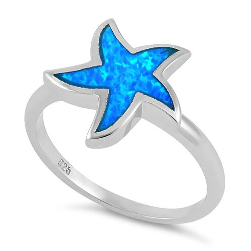 Sterling Silver Starfish Blue Lab Opal Ring