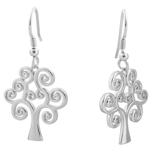 Sterling Silver Curly Tree of Life Hook Earrings