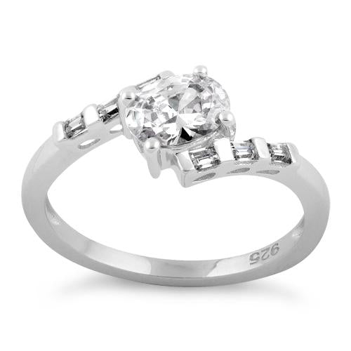 Sterling Silver Stuck In Between Oval Clear CZ Ring