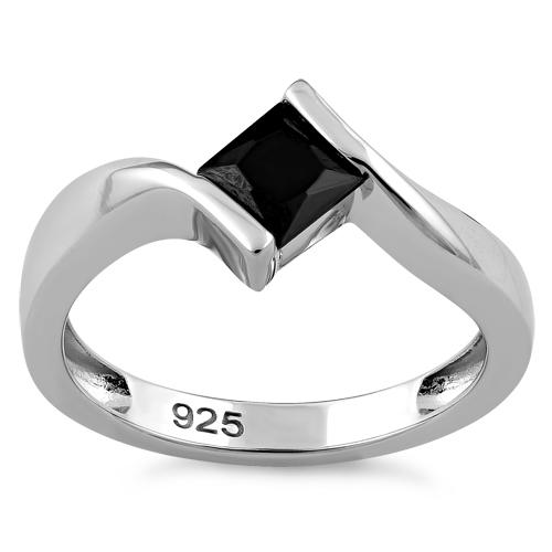 Sterling Silver Stuck in Between Square Black CZ Ring