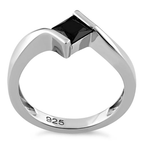 Sterling Silver Stuck in Between Square Black CZ Ring