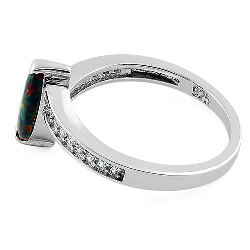 Sterling Silver Stylish Black Lab Opal Marquise Cut & Clear CZ Ring