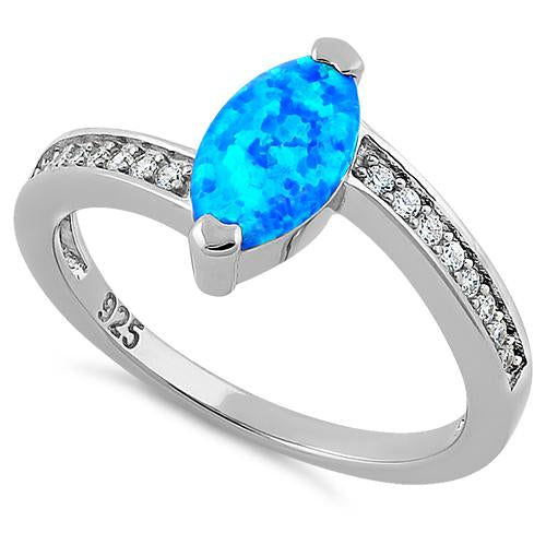 Sterling Silver Stylish Blue Lab Opal Marquise Cut & Clear CZ Ring