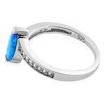 Sterling Silver Stylish Blue Lab Opal Marquise Cut & Clear CZ Ring