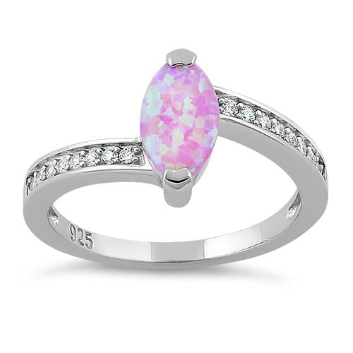 Sterling Silver Stylish Pink Lab Opal Marquise Cut & Clear CZ Ring