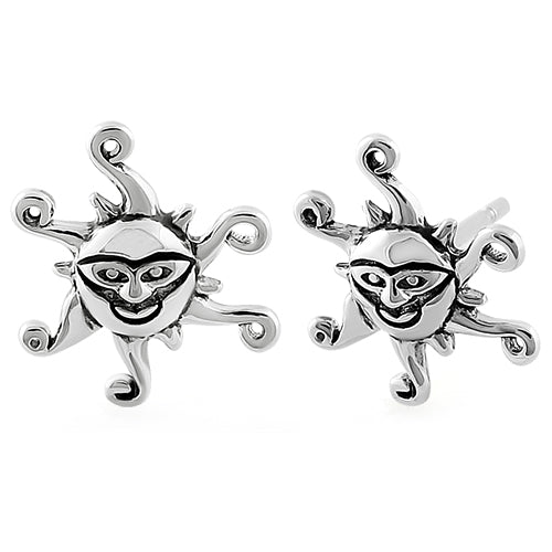 Sterling Silver Sun Smile Face Stud Earrings