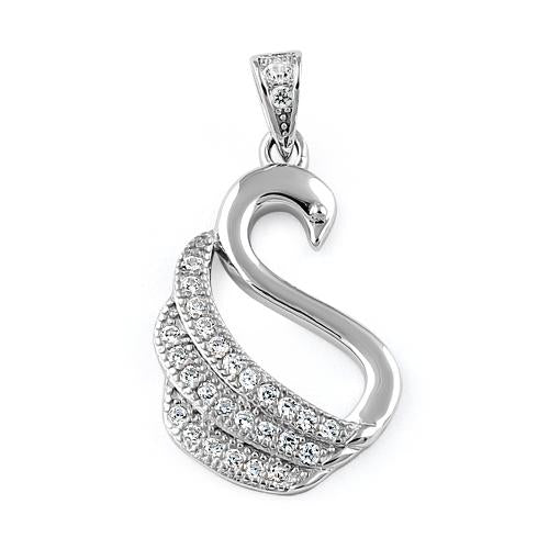 Sterling Silver Swan Clear CZ Pendant