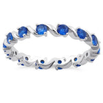 Sterling Silver Swirl Blue Spinel Eternity CZ Ring