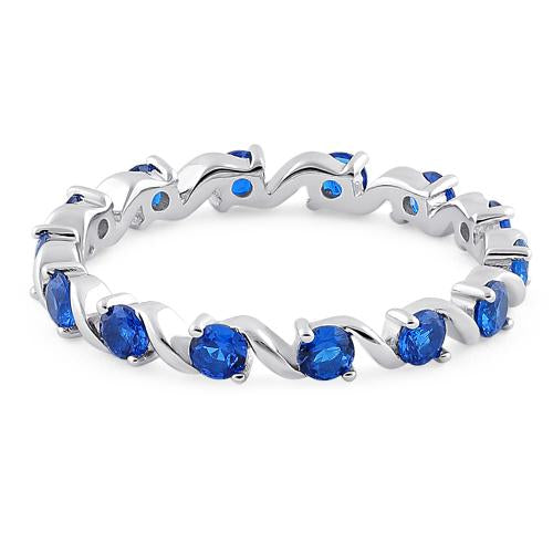 Sterling Silver Swirl Blue Spinel Eternity CZ Ring