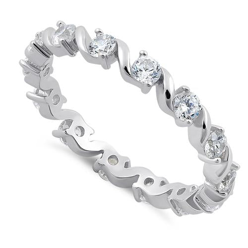 Sterling Silver Swirl Clear Eternity CZ Ring