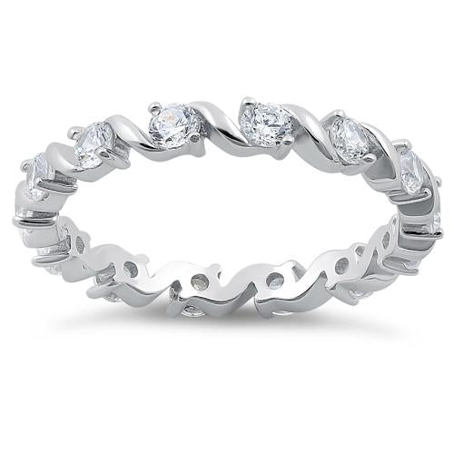 Sterling Silver Swirl Clear Eternity CZ Ring