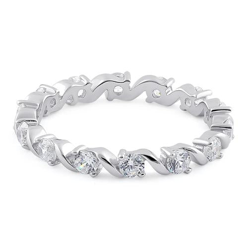 Sterling Silver Swirl Clear Eternity CZ Ring