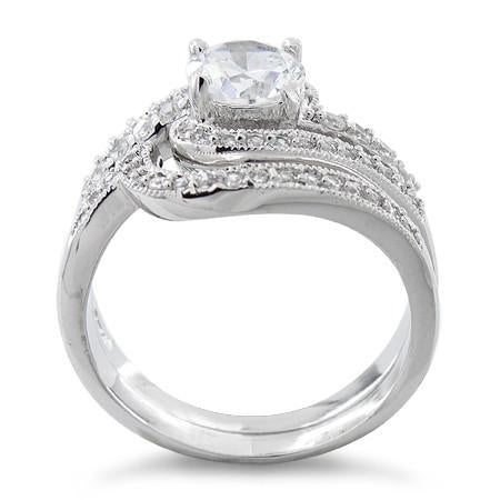 Sterling Silver Swirl CZ Wedding Set Ring