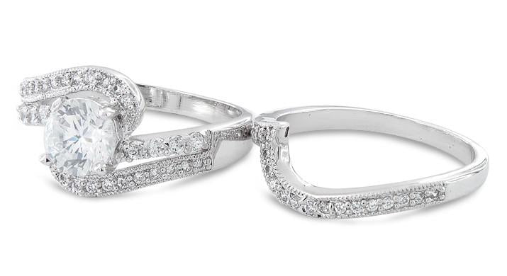 Sterling Silver Swirl CZ Wedding Set Ring