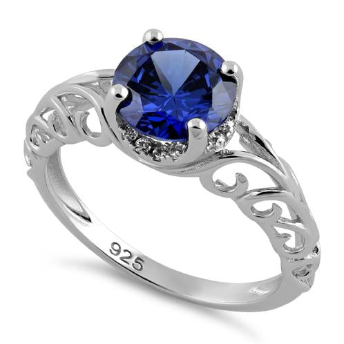 Sterling Silver Swirl Design Tanzanite and Clear CZ Ring