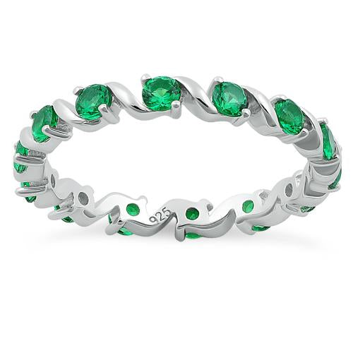 Sterling Silver Swirl Emerald  Eternity CZ Ring