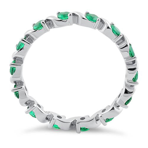 Sterling Silver Swirl Emerald  Eternity CZ Ring
