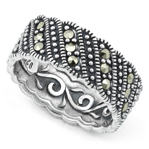 Sterling Silver Swirl Eternity Marcasite Ring