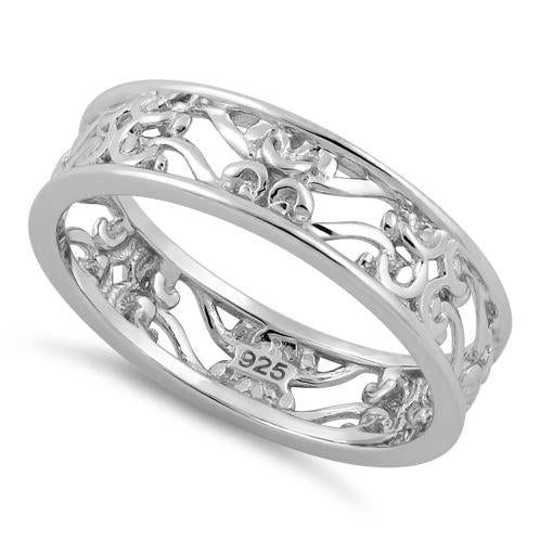 Sterling Silver Swirl Floral Band Ring
